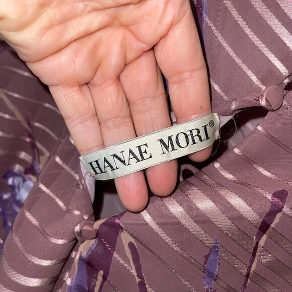 Hanae Mori Vintage 70s Womens Maxi Dress Size 12 Pink Purple Floral Chiffon - Picture 6 of 16